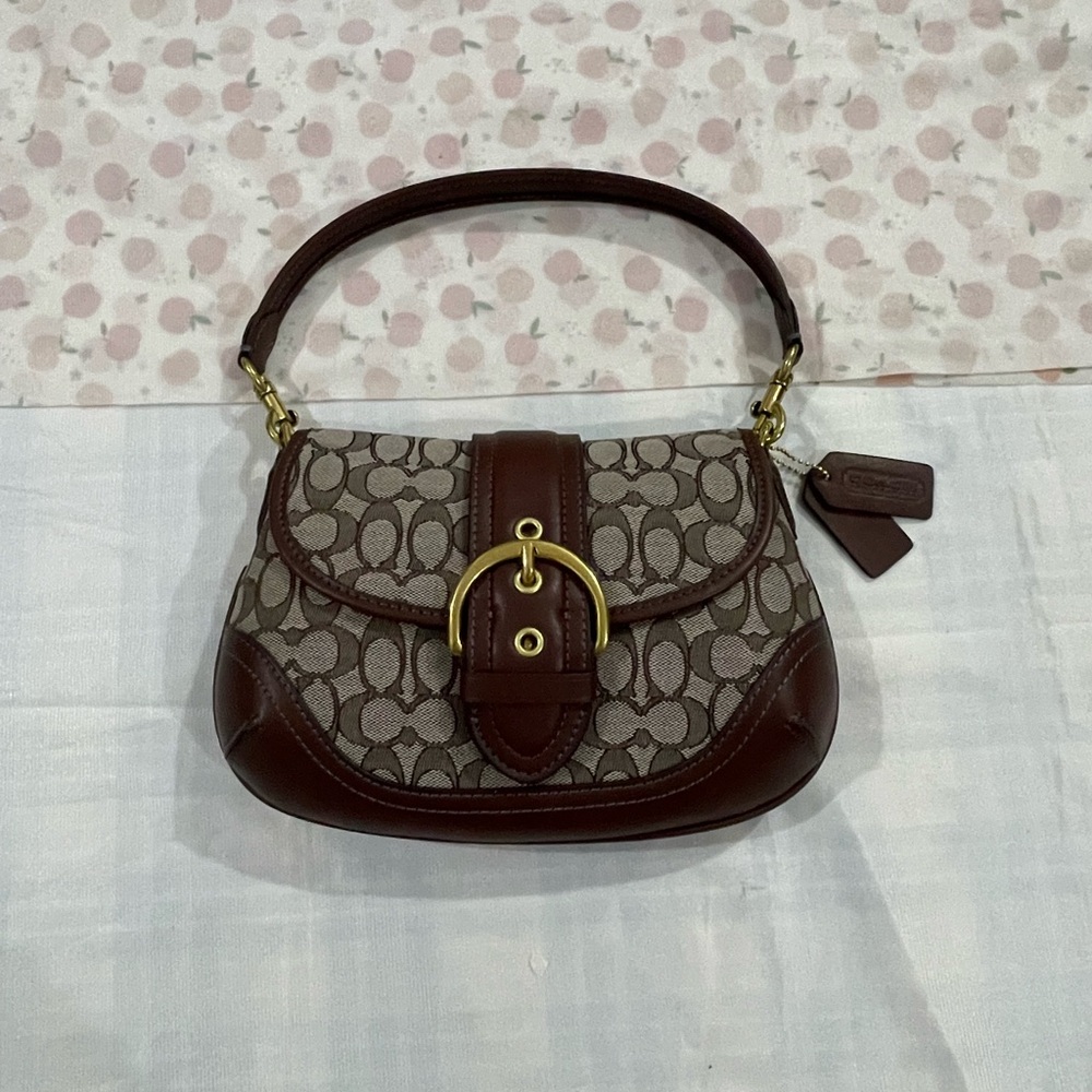 Coach Brown Signature Canvas Buckle Shoulder Bag